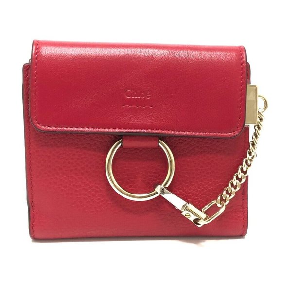 Chloe chain compact wallet Folded wallet Leather Red - Picture 1 of 14